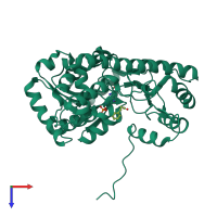 PDB entry 1toi coloured by chain, top view.