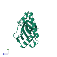 PDB entry 1tol coloured by chain, side view.