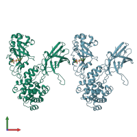 PDB entry 1tox coloured by chain, front view.