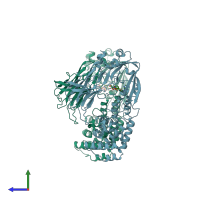 PDB entry 1tox coloured by chain, side view.