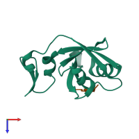 PDB entry 1tp5 coloured by chain, top view.