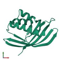 PDB entry 1tp6 coloured by chain, front view.