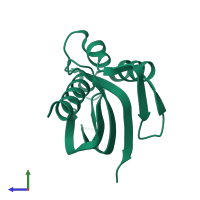 PDB entry 1tp6 coloured by chain, side view.