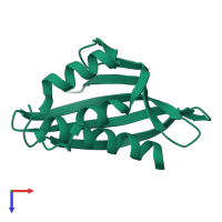 PDB entry 1tp6 coloured by chain, top view.