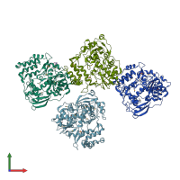 PDB entry 1tp7 coloured by chain, front view.