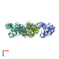 PDB entry 1tp7 coloured by chain, top view.