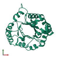 PDB entry 1tpe coloured by chain, front view.