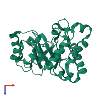 PDB entry 1tpe coloured by chain, top view.