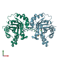 PDB entry 1tpf coloured by chain, front view.