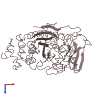 PDB entry 1tpt coloured by chain, top view.