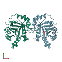 PDB entry 1tpw coloured by chain, front view.