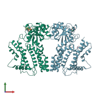 PDB entry 1tpz coloured by chain, front view.