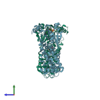 PDB entry 1tpz coloured by chain, side view.
