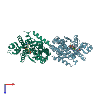 PDB entry 1tpz coloured by chain, top view.
