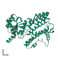 PDB entry 1tq6 coloured by chain, front view.