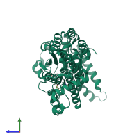PDB entry 1tq6 coloured by chain, side view.
