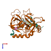 PDB entry 1tq7 coloured by chain, top view.