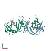 PDB entry 1tq9 coloured by chain, front view.