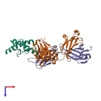 PDB entry 1tqb coloured by chain, top view.