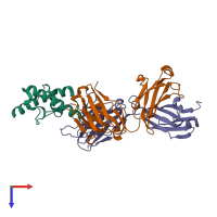 PDB entry 1tqc coloured by chain, top view.