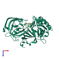 PDB entry 1tqf coloured by chain, top view.