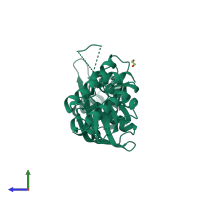PDB entry 1tqi coloured by chain, side view.