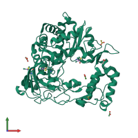 PDB entry 1tql coloured by chain, front view.
