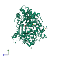 PDB entry 1tql coloured by chain, side view.