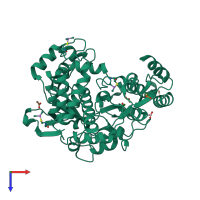 PDB entry 1tql coloured by chain, top view.