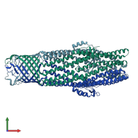 PDB entry 1tqq coloured by chain, front view.