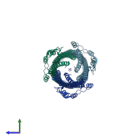 PDB entry 1tqq coloured by chain, side view.