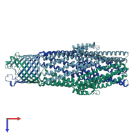 PDB entry 1tqq coloured by chain, top view.