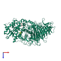 PDB entry 1tqv coloured by chain, top view.