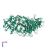 PDB entry 1tqw coloured by chain, top view.