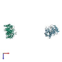 PDB entry 1tqx coloured by chain, top view.