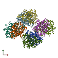 PDB entry 1tqy coloured by chain, front view.
