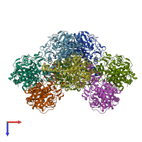 PDB entry 1tqy coloured by chain, top view.