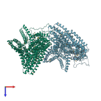 PDB entry 1tr2 coloured by chain, top view.