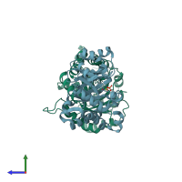 PDB entry 1trd coloured by chain, side view.