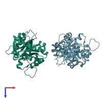 PDB entry 1trd coloured by chain, top view.