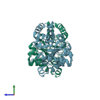 PDB entry 1tre coloured by chain, side view.