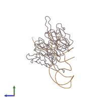 PDB entry 1trj coloured by chain, side view.