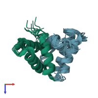 PDB entry 1trl coloured by chain, ensemble of 8 models, top view.