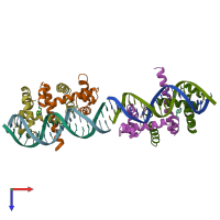 PDB entry 1tro coloured by chain, top view.