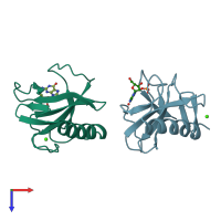 PDB entry 1trp coloured by chain, top view.