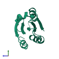 Monomeric assembly 1 of PDB entry 1trw coloured by chemically distinct molecules, side view.