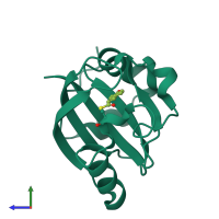 Monomeric assembly 1 of PDB entry 1ts0 coloured by chemically distinct molecules, side view.