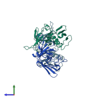 PDB entry 1ts2 coloured by chain, side view.