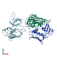 PDB entry 1ts3 coloured by chain, front view.