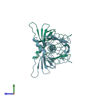 PDB entry 1ts4 coloured by chain, side view.